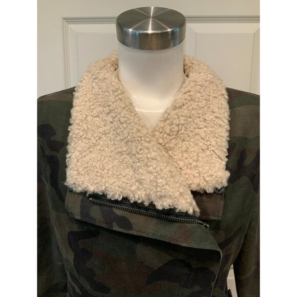 Marrakech Green Camo Moto Zip-Up Jacket W/ Shearling Collar, Size M - Picture 2 of 10